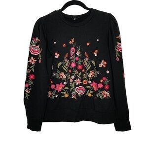 Drew Black Sweatshirt w/Colorful Floral Embroidery Sz S